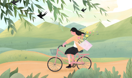 骑着自行车郊游的女孩