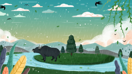 卡通手绘噪点清明节唯美插画