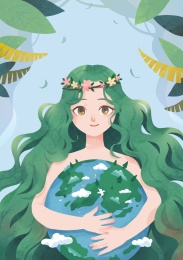 绿色环保环抱地球的女孩