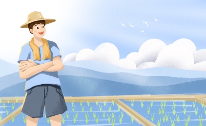 春天耕种的农民和水稻插画