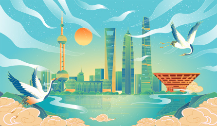 国风上海城市插画