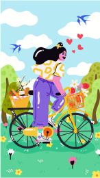 扁平插画春天春游出行计划