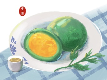 插画清明节的青团