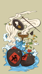 桂花酒中秋传统小清新手绘国潮插画