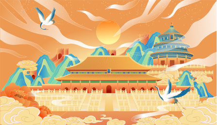 国潮故宫插画