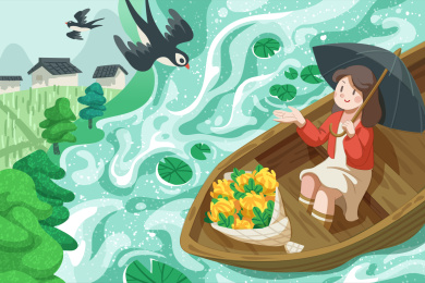 清明节撑伞女孩插画