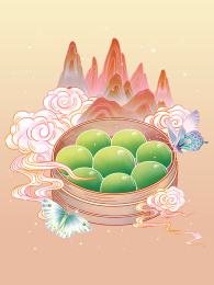 清明节青团月饼插画元素海报