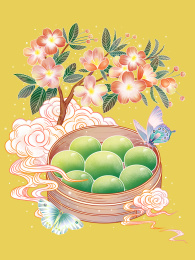 清明节青团月饼插画元素海报