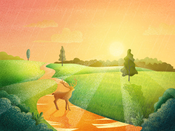 一直孤独的鹿清明节气在乡间小路冒雨看太阳