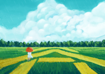 谷雨秀节打伞的小女孩