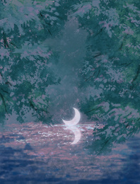 夜晚的湖面上安静的月亮