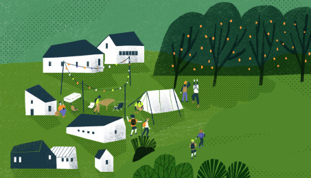 野外大自然郊游的同学们插画