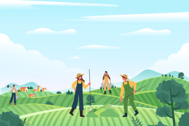 人物农田耕种大自然风景矢量插画
