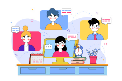 多人网络视频会议矢量插画