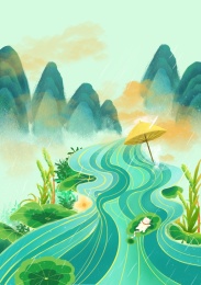 河水蜿蜒的从远处山川流下来