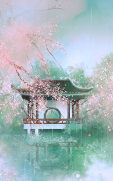 春天古风插画水墨古风建筑