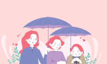女儿给妈妈撑伞展示爱的传承与教育