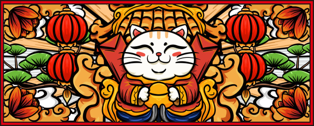 卡通国潮招财猫插画
