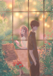 女孩在花店里等待男孩的约会