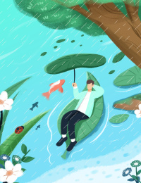 卡通手绘谷雨节气小雨插画