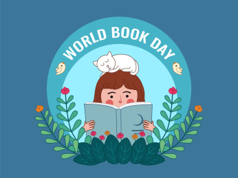 世界读书日插画读书的小女孩和睡觉的小白猫