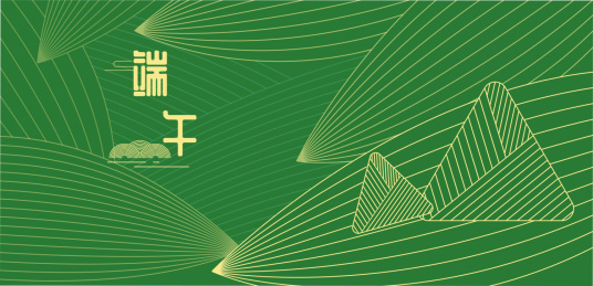 绿色为背景的矢量线条感粽叶端午节插图