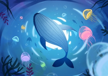 蓝色海洋鲸鱼环保插画