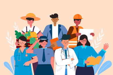 各行各业的劳动者人物形象矢量插画