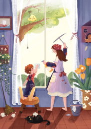 原创劳动节亲子插画