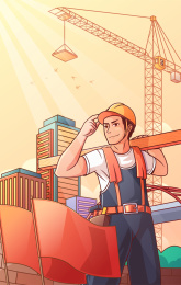 农民工在建筑工地搬运建筑矢量插画