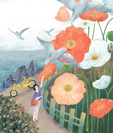 夏日海边扁平插画