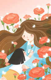 在康乃馨中相拥的母女