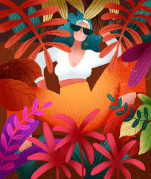 秋天植物女生插画