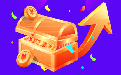 卡通宝箱金钱促进经济增长矢量插画背景素材