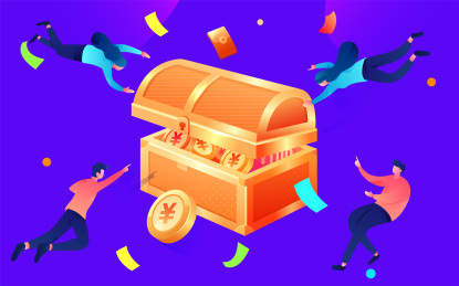 卡通人物争抢宝箱宝物场景矢量插画背景素材