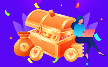 卡通人物互联网赚钱场面矢量插画背景素材