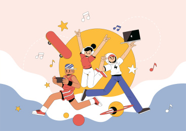 五四青年节插画三个开心的年轻人