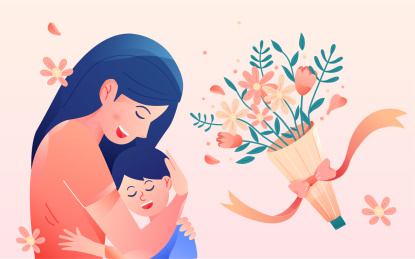 卡通母亲节感恩节鲜花亲子矢量插画海报素材