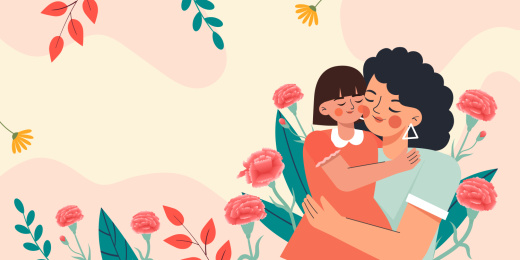 拥抱在一起的母女矢量插画