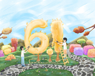 儿童节插画形象宣传横版海报