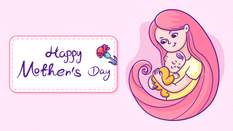 妈妈抱着婴儿 母亲节横版插画