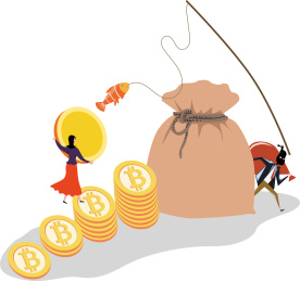 虚拟货币诈骗陷阱金融概念插画