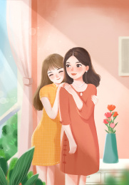 母亲节拥抱妈妈肌理人物插画