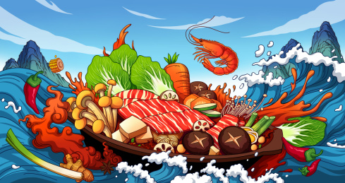 美食火锅冒菜插画