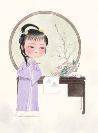 古窗前画画的女孩