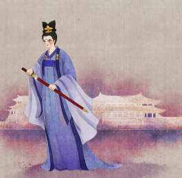 站在皇宫前面拔剑的女子