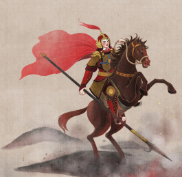 骑马拿着枪的女子