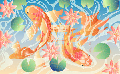 杭州西湖十景国潮矢量风景插画花港观鱼