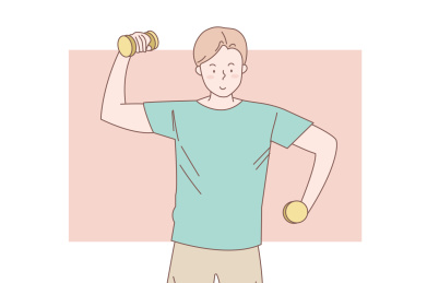 举哑铃的健身男孩