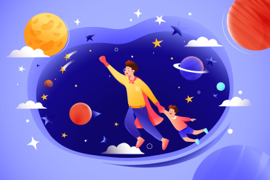 父亲节超人爸爸背景矢量插画